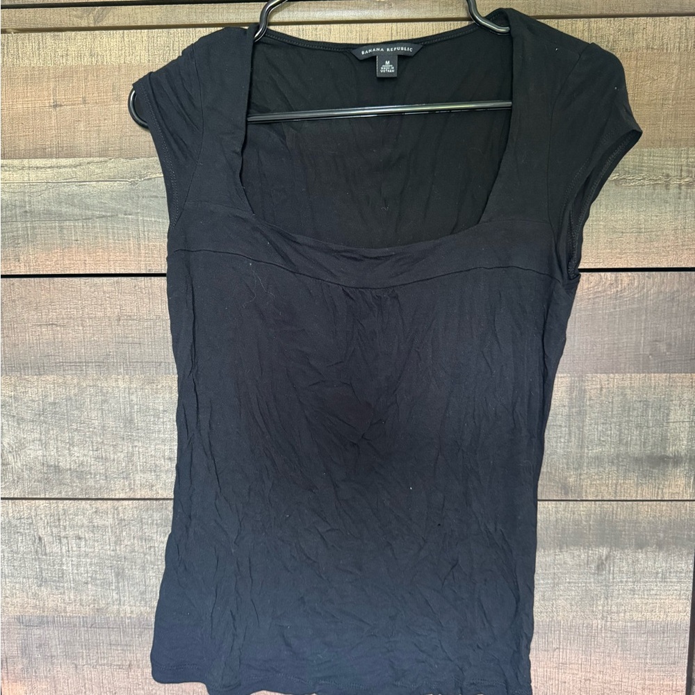 Banana Republic Black Fitted Cap Sleeve Blouse